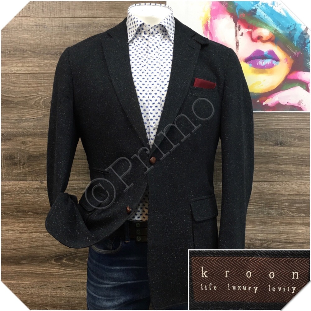KROON Mens Tweed Blazer Sport Coat Casual Jacket Size 42L Wool‎ Cotton Suit